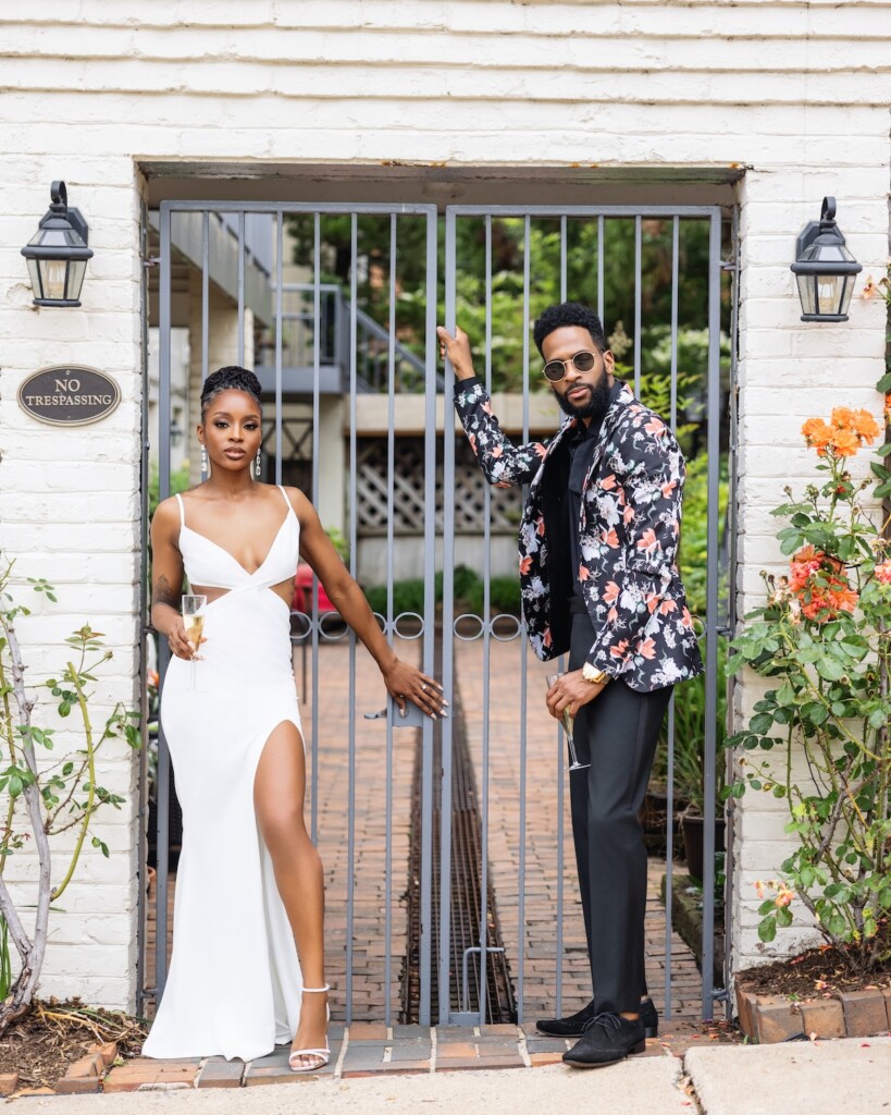 Brianna and Charles hit the town in style for their "Queen and Slim" themed engagement session in Old Town Alexandria, Virginia.