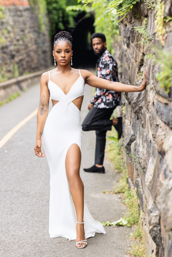 Brianna and Charles hit the town in style for their "Queen and Slim" themed engagement session in Old Town Alexandria, Virginia.