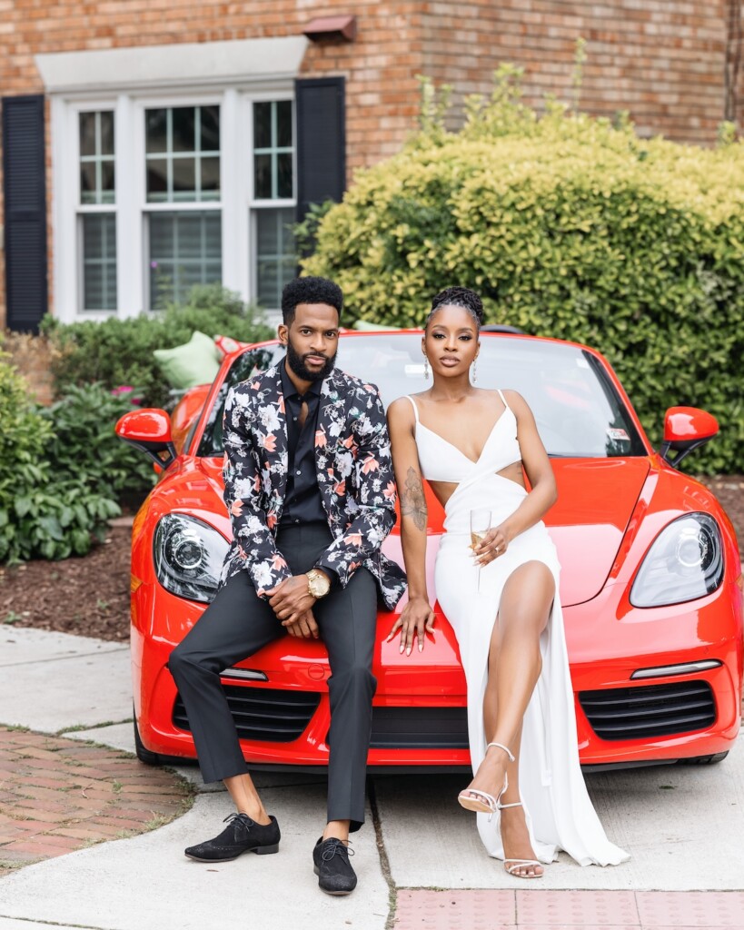 Brianna and Charles hit the town in style for their "Queen and Slim" themed engagement session in Old Town Alexandria, Virginia.