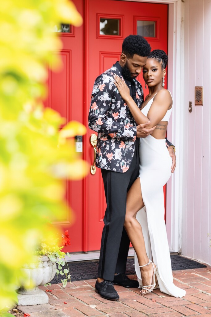 Brianna and Charles hit the town in style for their "Queen and Slim" themed engagement session in Old Town Alexandria, Virginia.