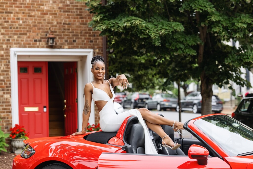 Brianna and Charles hit the town in style for their "Queen and Slim" themed engagement session in Old Town Alexandria, Virginia.