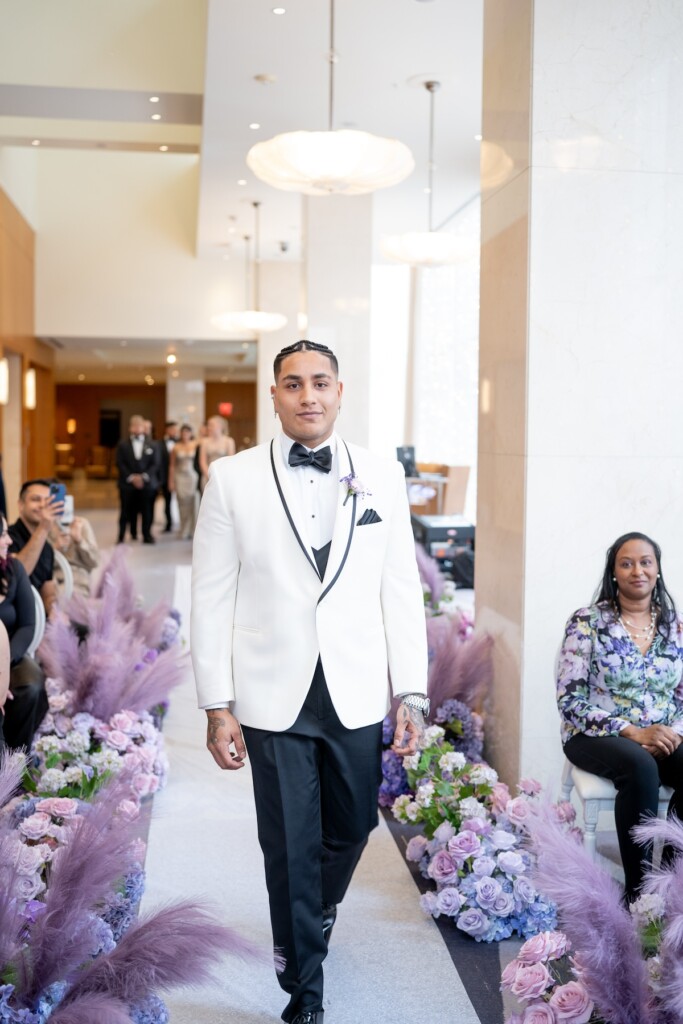 Featured in Issue 32, this "Rhythm and Romance" wedding editorial is a beautiful tribute to Motown elegance with purple florals and decor.