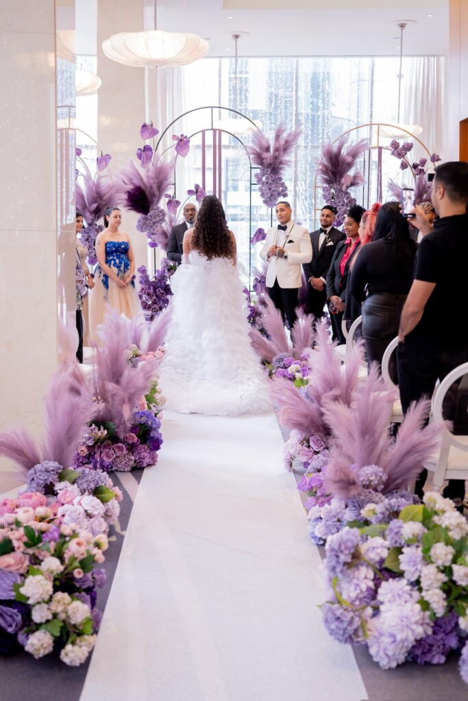 Featured in Issue 32, this "Rhythm and Romance" wedding editorial is a beautiful tribute to Motown elegance with purple florals and decor.