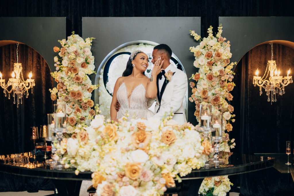 Captured by Coterie member, REEM Photography, this modern Miami wedding had the prettiest copper-hued florals and pretty personalized touches.