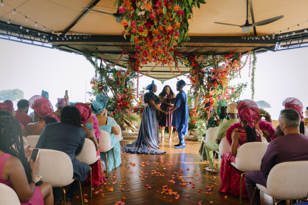 Opulent tropical florals mixed with a beautiful ocean-side estate made this destination wedding in Costa Rica a dream come true!