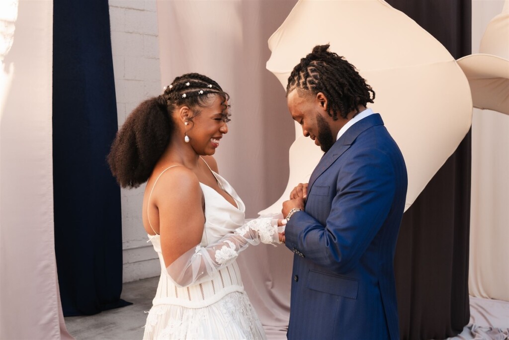 Film Industry professionals, Giselle and Raeshon, who met at the University of Howard tied the knot in a modern ethereal wedding in LA.