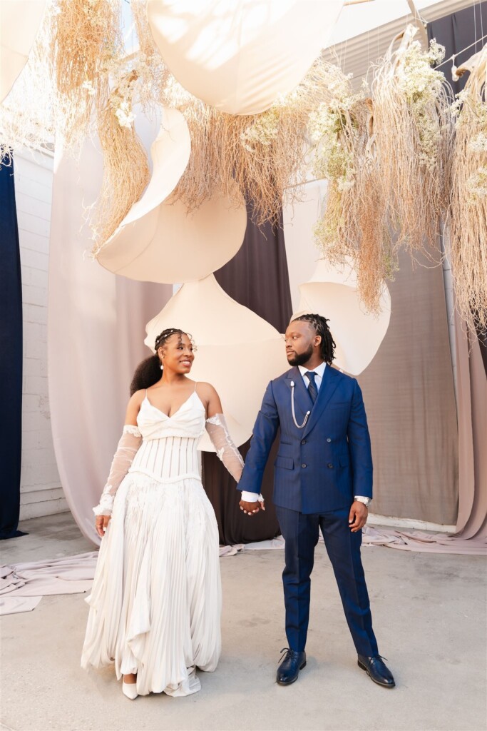 Film Industry professionals, Giselle and Raeshon, who met at the University of Howard tied the knot in a modern ethereal wedding in LA.