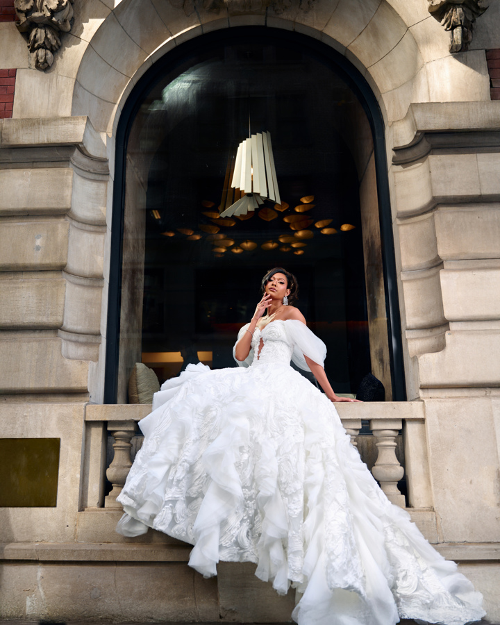 At New York Bridal Fashion Week (NYBFW) 2024, MunaCoterie dress designer Leah Langley-McClean of ElleNelle Bridal, unveiled her latest couture gown collection, "Becoming," at The Fringe Collective.