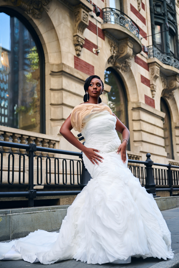 At New York Bridal Fashion Week (NYBFW) 2024, MunaCoterie dress designer Leah Langley-McClean of ElleNelle Bridal, unveiled her latest couture gown collection, "Becoming," at The Fringe Collective.