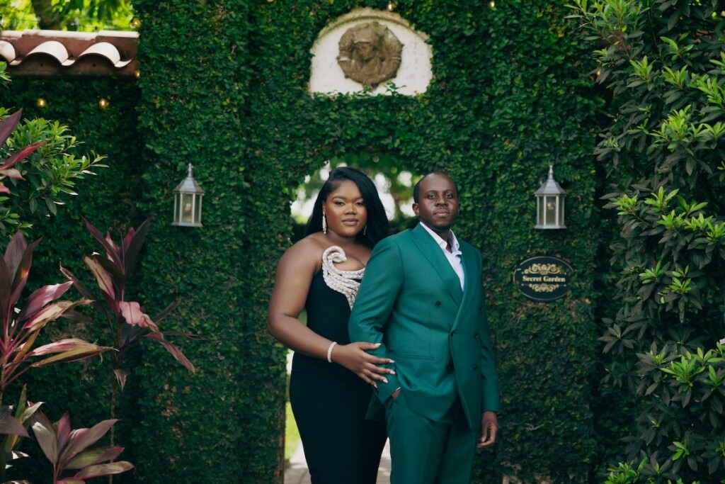 It all started with "hello" for Naneka and Scott who celebrated their recent engagement in a stylish garden glamour photo shoot at the Villa Toscana  Miami.