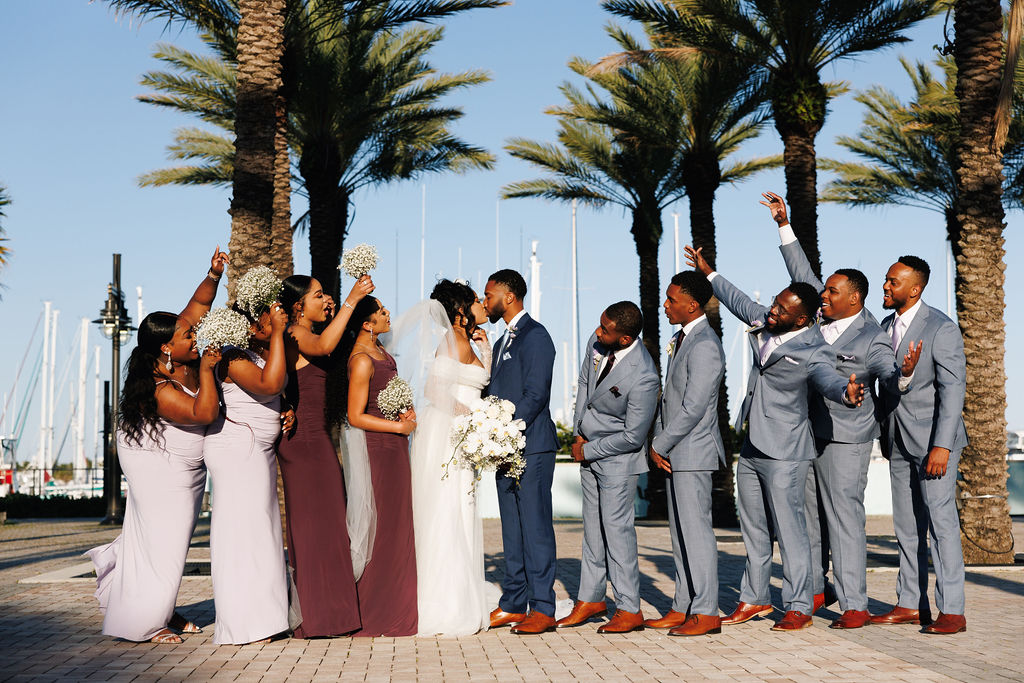 Tonasha and Brandon celebrated their love in a beautiful chic wedding with soft pink and mauve hues, touches of blue, and gold decor details.