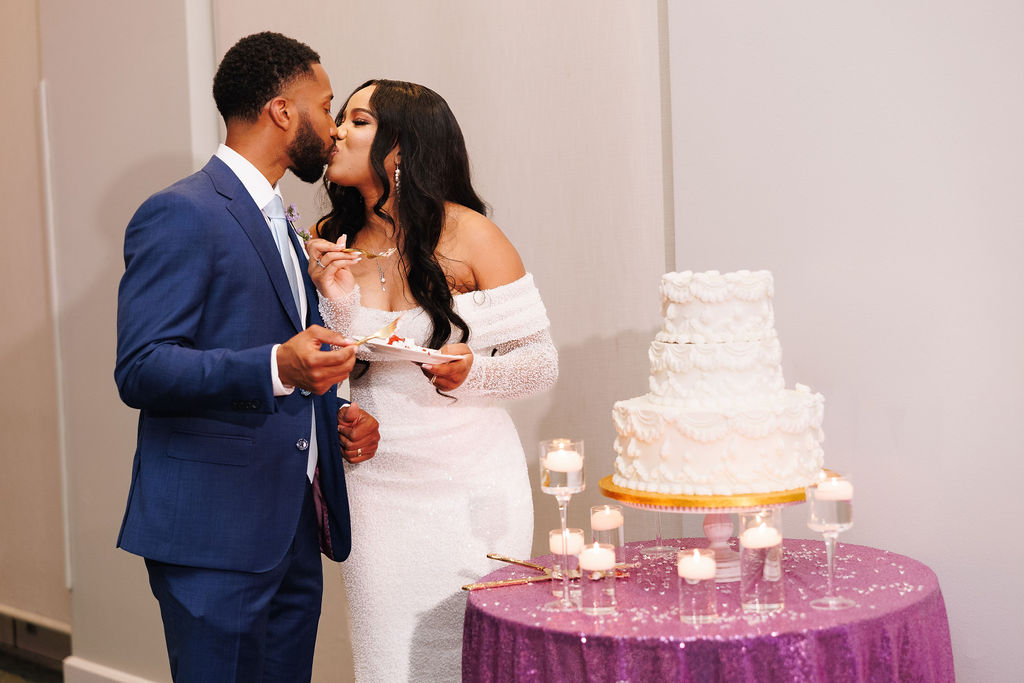 Tonasha and Brandon celebrated their love in a beautiful chic wedding with soft pink and mauve hues, touches of blue, and gold decor details.