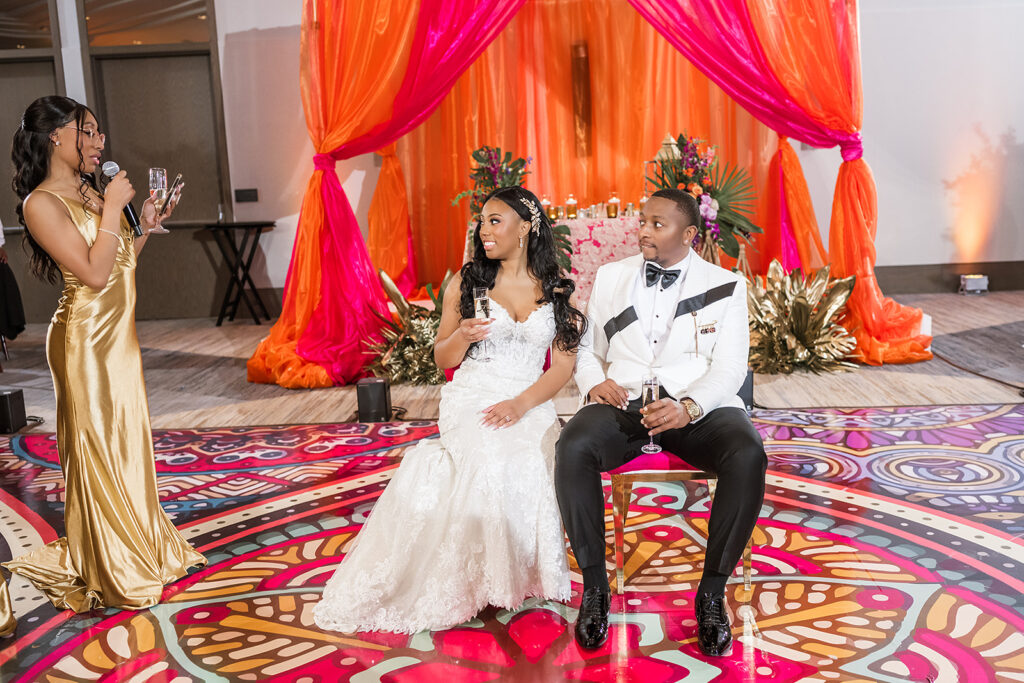 Ayana and Demonté spiced things up with unique decor and couture fashion at their vibrant and modern Moroccan inspired wedding!