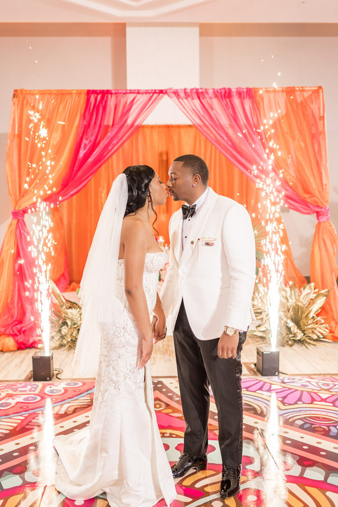 Ayana and Demonté spiced things up with unique decor and couture fashion at their vibrant and modern Moroccan inspired wedding!