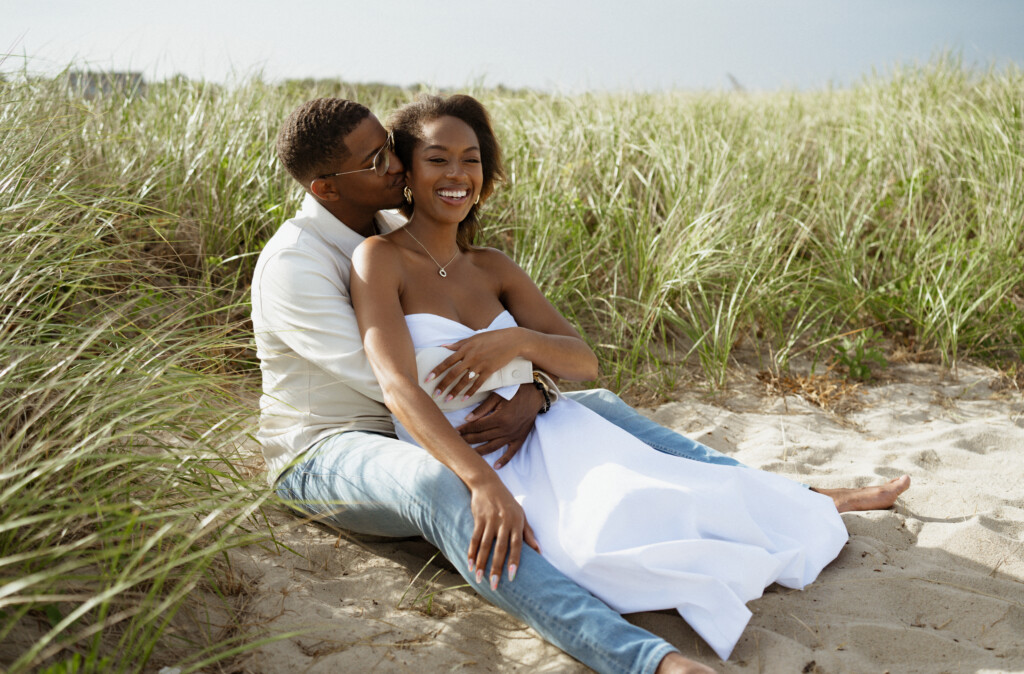 Nia and Cameron found love through a series of fortunate events. They celebrated with a romantic engagement shoot at Edgartown Lighthouse.