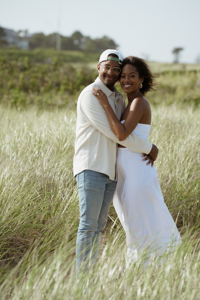 Nia and Cameron found love through a series of fortunate events. They celebrated with a romantic engagement shoot at Edgartown Lighthouse.