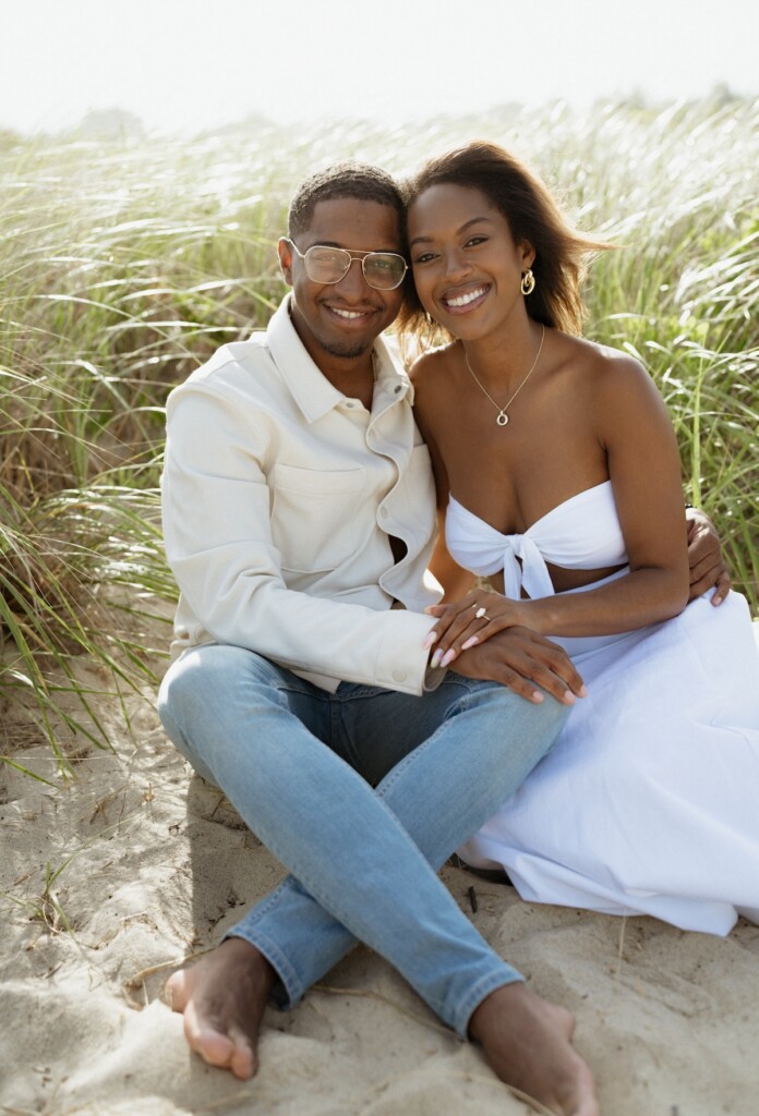 Nia and Cameron found love through a series of fortunate events. They celebrated with a romantic engagement shoot at Edgartown Lighthouse.